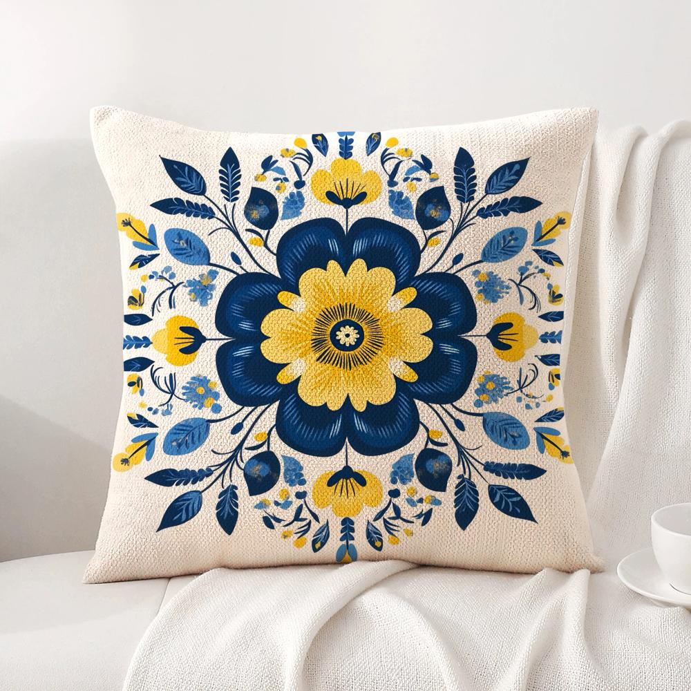 Resort-Style Patterns Cushion Cover Natural Linen Organic Fabric Double-Sided Printing Sofa Home Decor Gift Pillow Cover