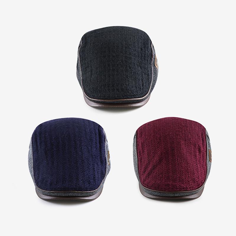 Autumn Winter Warm Beret Knitted Stitching Cap for Men Women British Middle-Aged Flat Caps Peaked Cap