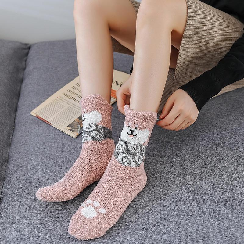 Womens Warm Cute Socks Dog Novelty Animal Socks for Girl Cartoon Casual Crew Funny Fuzzy Crew Winter Home Socks