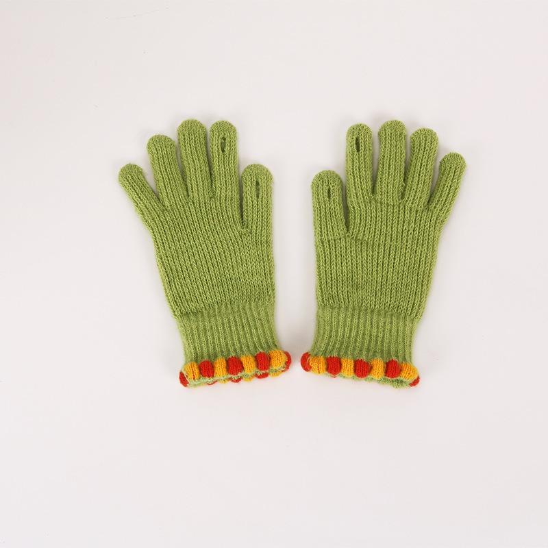 Warm gloves, winter finger-exposed wool knitted gloves, students, men and women, solid color, thickened and velvet, driving and riding