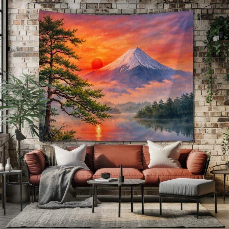 Sunset over Mount Fuji tapestry 75x100 чёрный