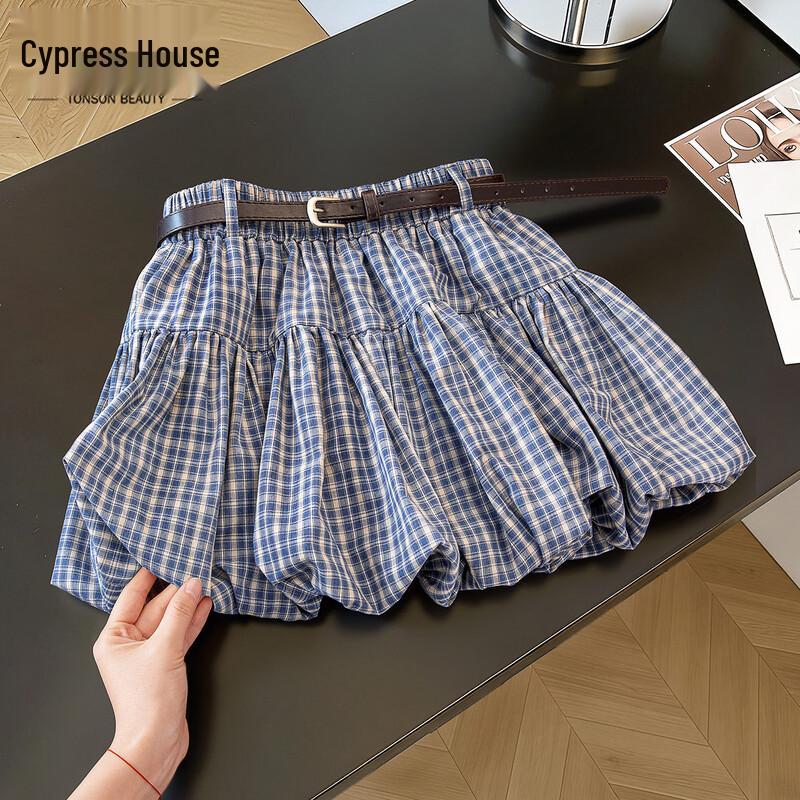Women s Retro High-Waist Color-Block Plaid A-Line Short Skirt M