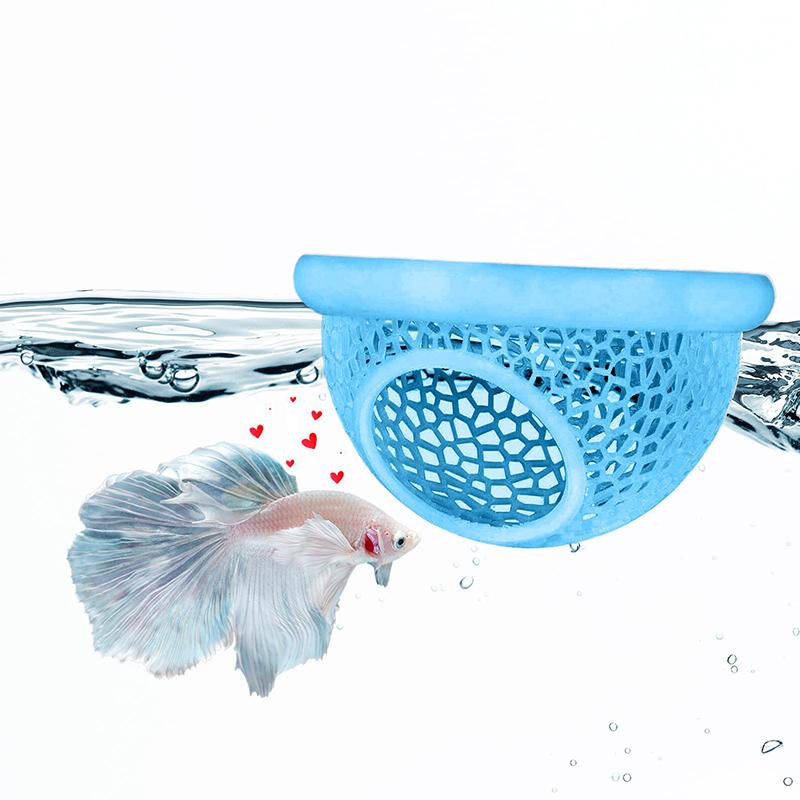 

Плавающее укрытие для петушка и пещера для креветок – Гамак 3-в-1 для аквариума, плавающее кормовое кольцо и место для отдыха – 3D-печатный декор для рыбки петушка синий