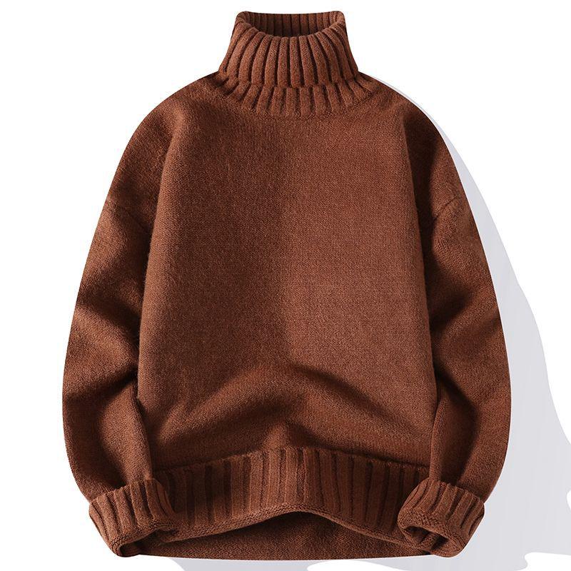 Men's High Neck Solid Color Sweater - Thick, Trendy, and Versatile Knitwear