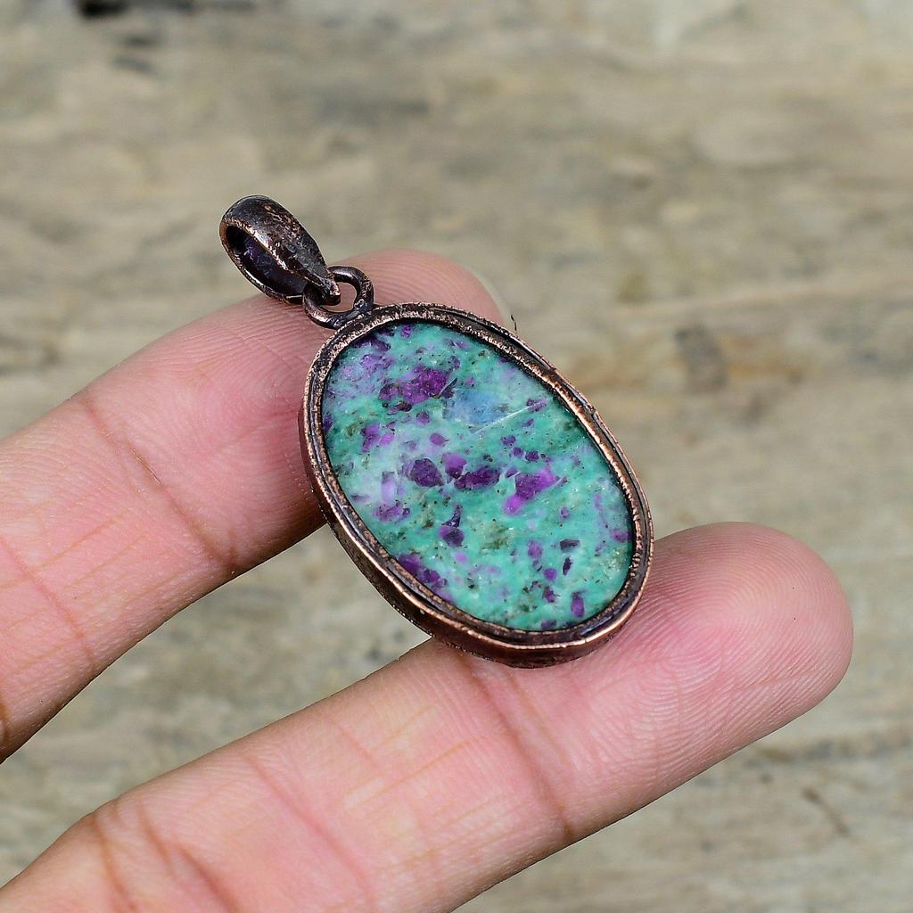 Ruby fuchsite pendant electroformed copper pendant handmade brand new pendant ruby fuchsite gemstone jewelry designer pendant gifts for him