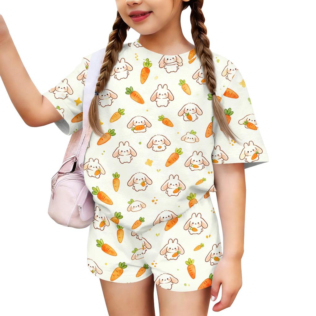 Kids Casual Short Sleeve Top and Shorts Set Animal Print Lightweight Breathable Soft Fabric Comfortable Fit Summer Outfit for Boys and Girls