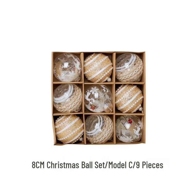 Acryl Weihnachtsbaumschmuck: 9-teiliges Set - 8 cm Schaumstoff-Hängekugeln mit Schneeflocken-Transparentdesign