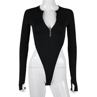European and American Autumn and Winter Women's Solid Color Zippered Top, Commuting Slim Fit Bottom Jumpsuit