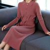 Spring Autumn Lapel Knit Dress Women's Long Loose Tie Sweater Dresses