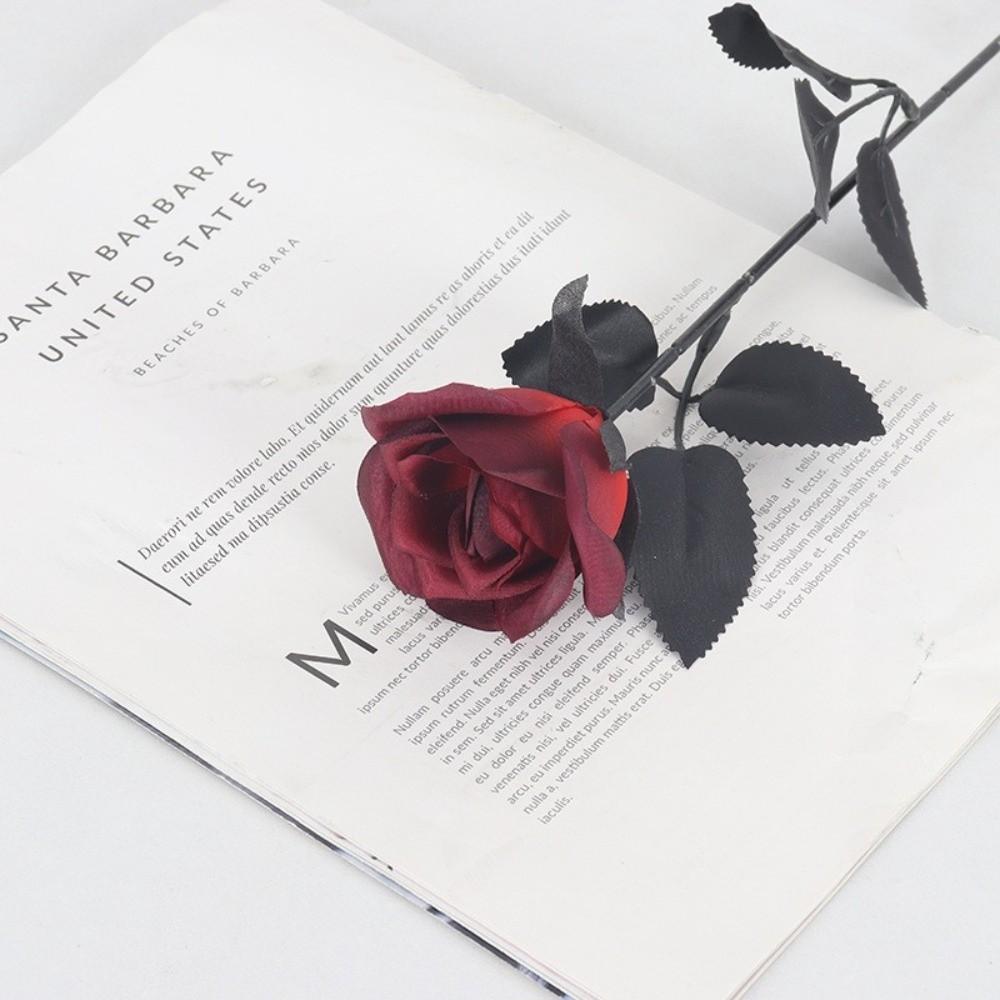 Black and White Roses Artificial Black Roses Fake Flowers Long Stem with Leaves Home Decor Cemetery Roses DIY Cemetery Flowers