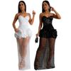 Women's Strapless Solid Color Patchwork Gauze Skirt Dress Fashion