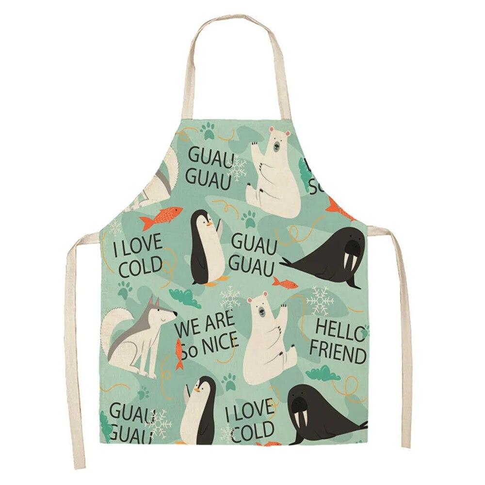 Cartoon Cute Tiger Elk Giraffe Print Kitchen Apron 68x55cm Adult Women's Sleeveless Cooking Apron Household Cleaning Tools