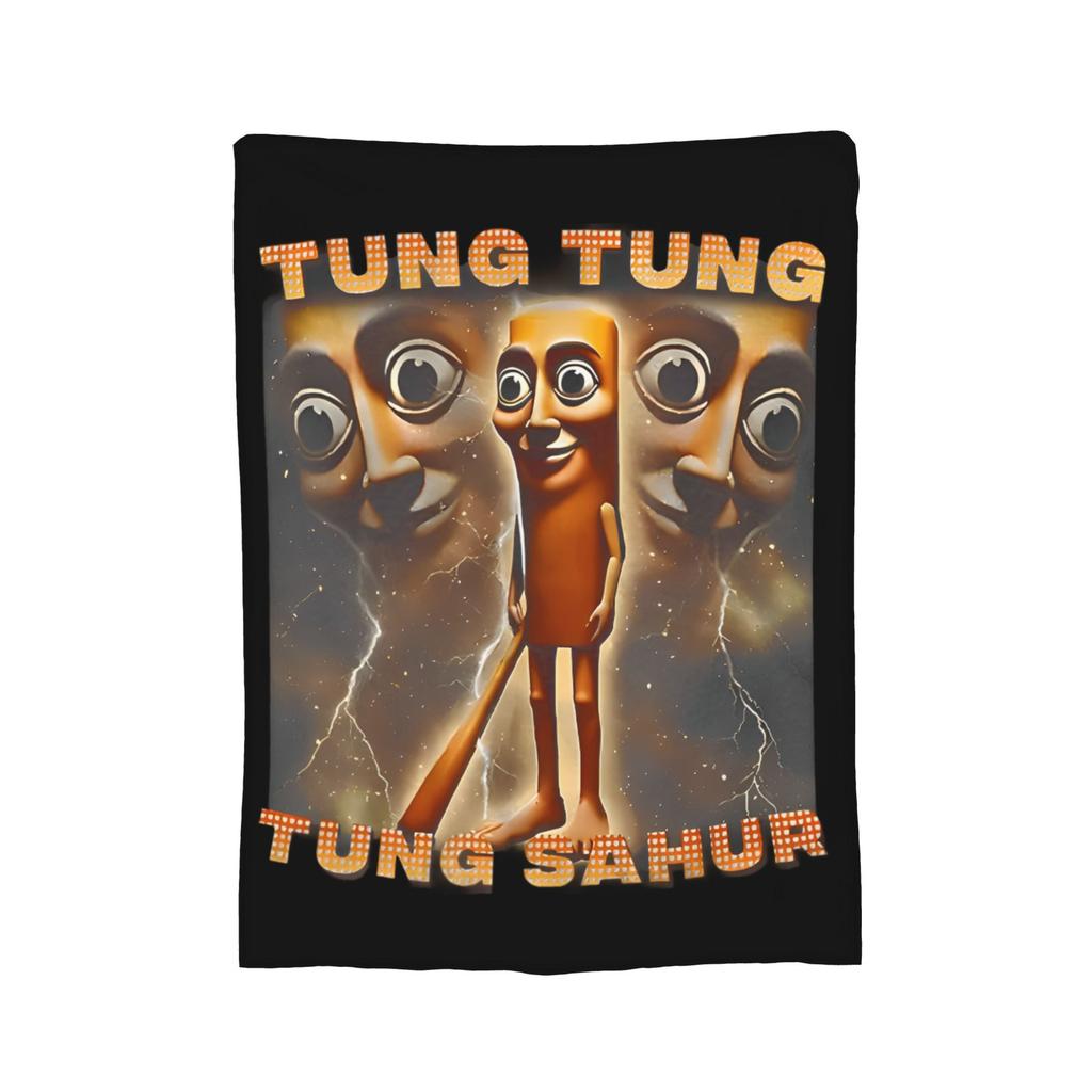 Surreal Tung Tung Tung Sahur Blankets Italian Brainrot Flannel Throw Blankets Summer Air Conditioning Personalised Soft Bedsprea