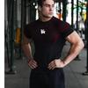 New Summer Fitness Mens Short Sleeved Tshirt Sportswear Running Training Elastic Slim Fit Fashionable Printed Round Neck