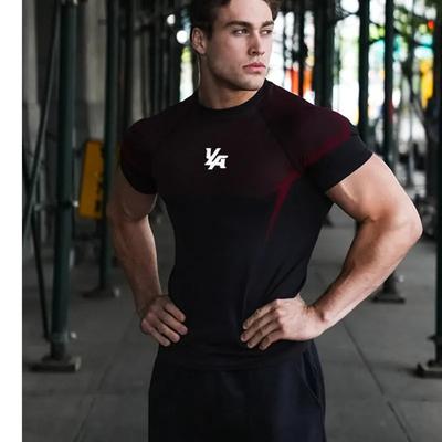 Nowa letnia koszulka męska z krótkim rękawem do fitnessu odzież sportowa do biegania treningowa elastyczna dopasowana modna z nadrukiem okrągły dekolt