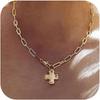 Chunky Cross Necklace Trendy 14K Gold Silver Statement Cross Pendant Necklaces Paperclip Chain Costume Jewelry Gift Non Tarnish