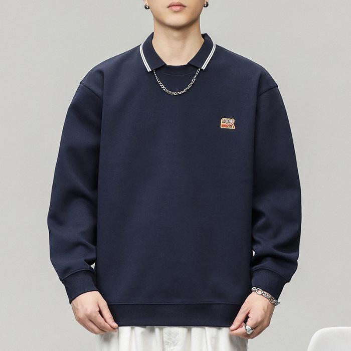 Autumn And Winter Japanese Retro Polo Shirt Sweater Men'S Loose Large Size Ruffian Handsome Lapel Collar Long-Sleeved Top Trendy Brand