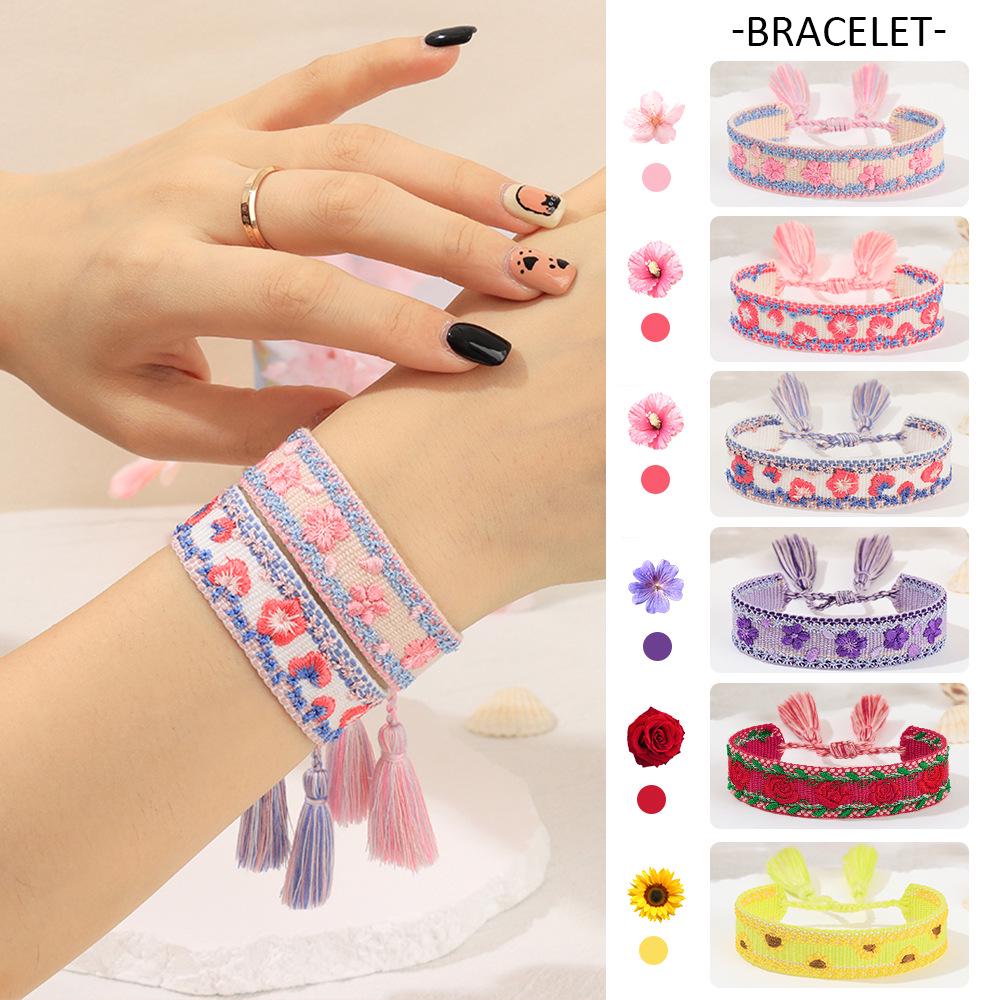Handmade Floral Embroidery Tulip Bracelet with Unique Rope Chain Design