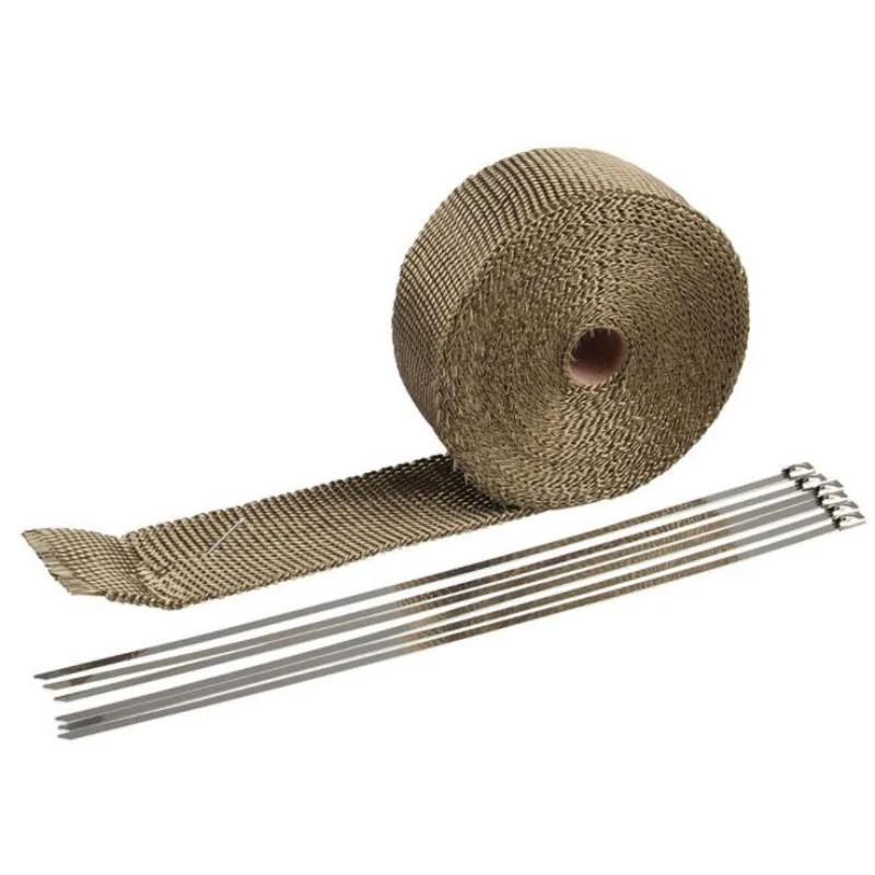 5M Rull Glassfiber Varmeskjold Motorsykkel Eksos Termisk Tape Manifold Rør Varmevikling Tape Termisk Beskyttelse med Rustfrie Bånd