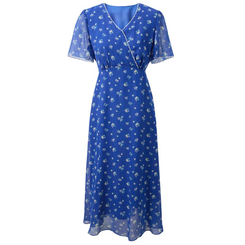 Sancai Plus Size French V-Neck Floral Chiffon Dress L