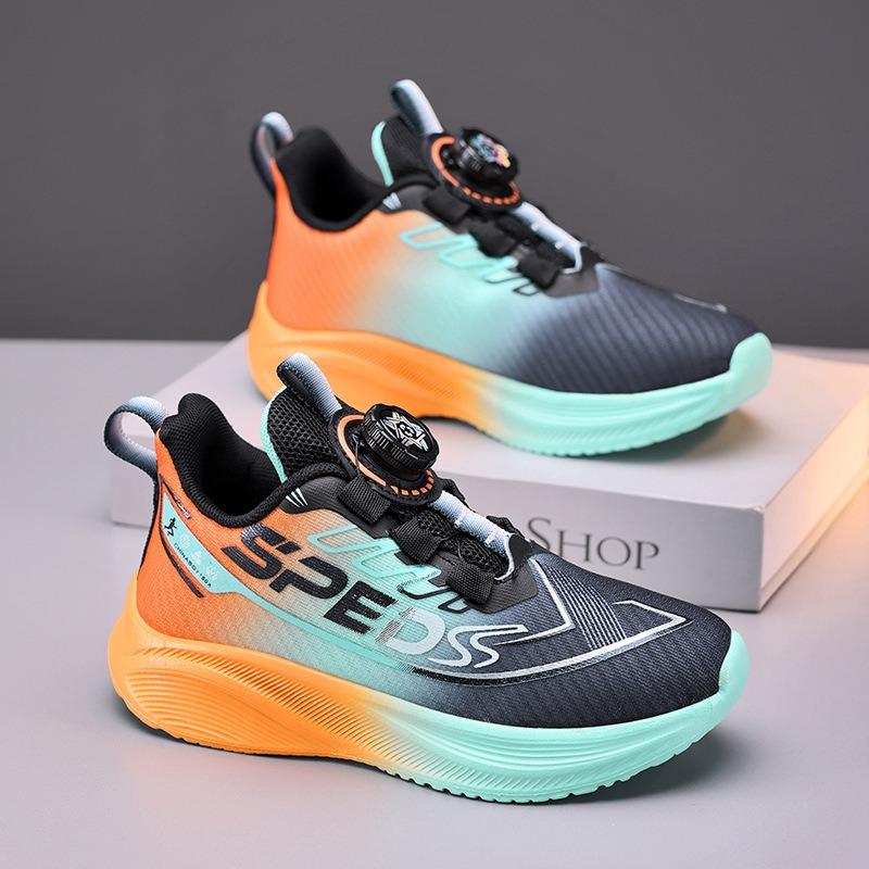 Kids' Gradient Color Rotating Buckle Sneakers Breathable Mesh Non-slip Sports Shoes