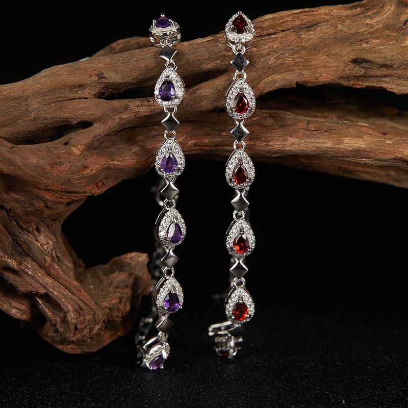 Earrings Jewelry S925 Sterling Silver With Natural Garnet Amethyst Bracelet Women