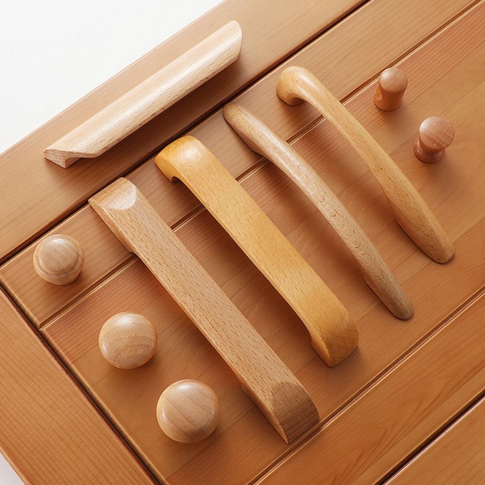 Kitchen Door Parts Pull Handle Knobs Wooden Cabinet Knob Furniture Hardware Drawer Wood Handles