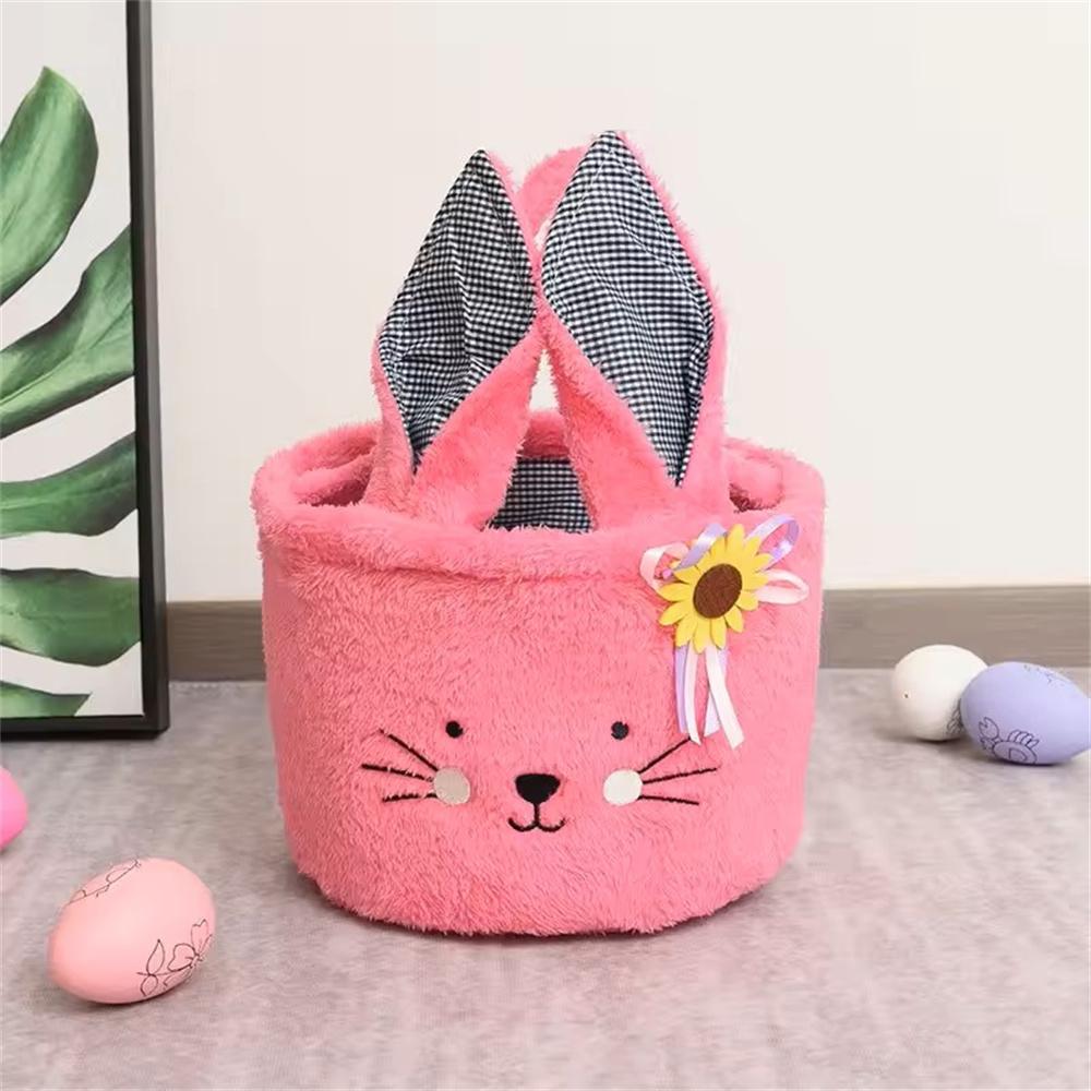 Easter Basket Cute Plush Candy Bag with Handle Soft Pasty Storage Bucket Easter Egg Decorations and Gift Basket