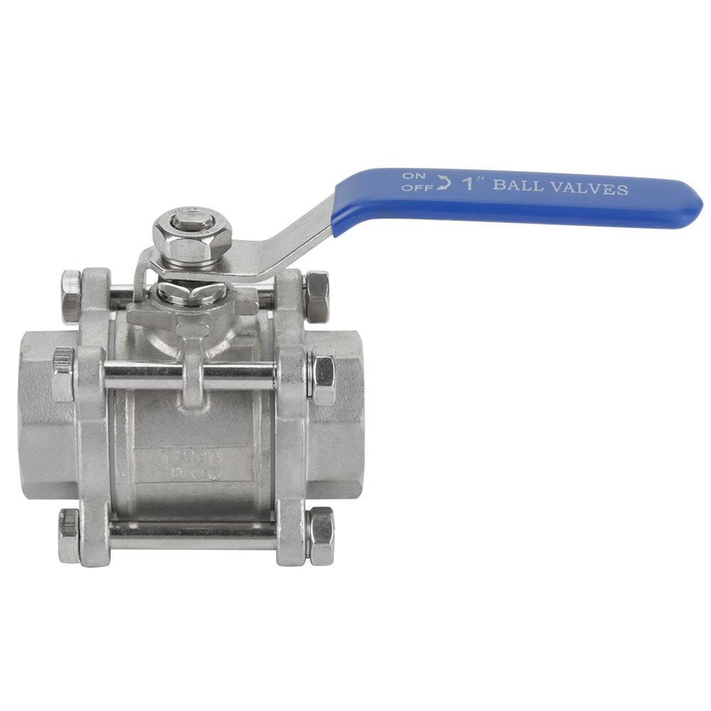 304 Stainless Steel Three Piece Full Port Female Ball Valve 1  BSPT 1000WOG