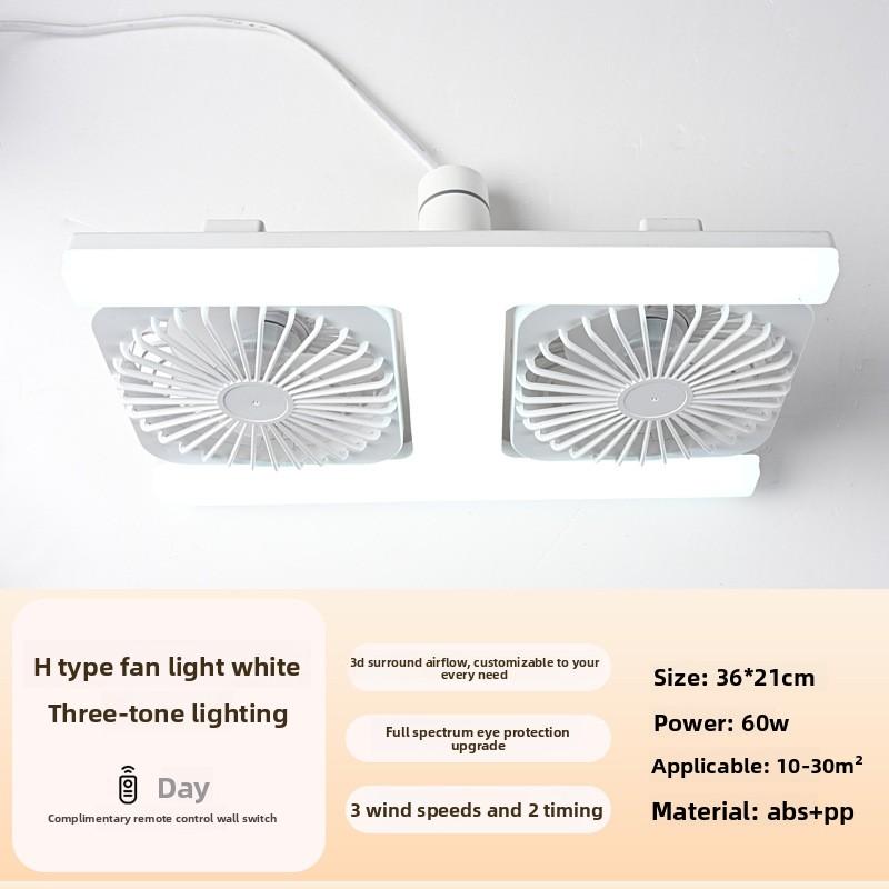 New Dual Fan Ceiling Light, E27 Screw Base LED Fan Lamp for Bedroom Kitchen, Super Strong Wind Quiet Ceiling Fan Light
