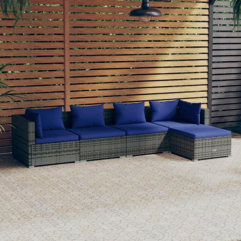 Día y Noche - Día y Noche Set de sofás de jardín 5 piezas y cojines ratán sintético gris