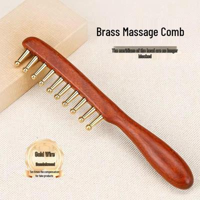 Golden Sandalwood and Brass Massage Comb for Scalp and Hair Therapy with Pure Copper Teeth