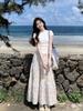 2026 set floral long skirt skirt two-piece set round neck slim-fitting front shoulder short-sleeved top T-shirt summer sweet