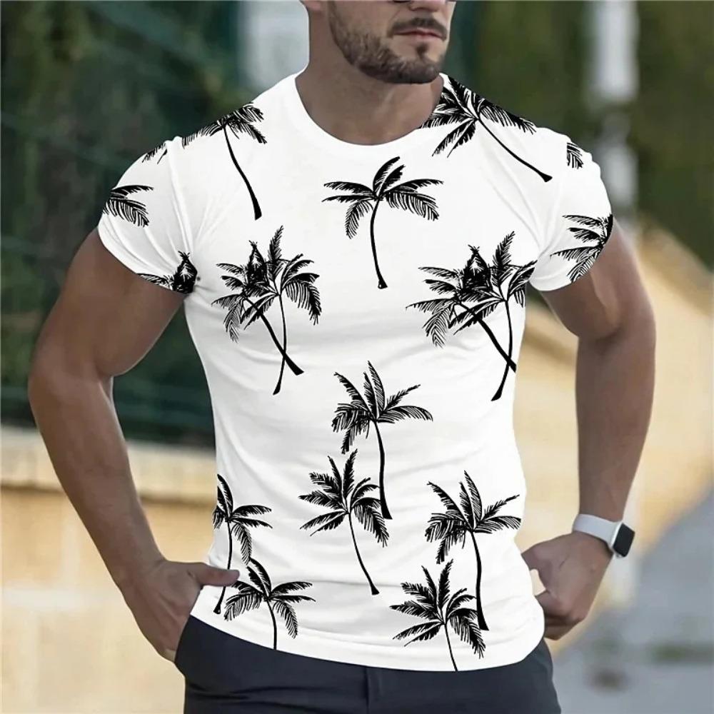 Summer Coconut Tree 3D Print T-Shirts Streetwear Clothing Short Sleeve Crew Neck Tops Oversized T Shirt Men's Hawaiian T-Shirt
