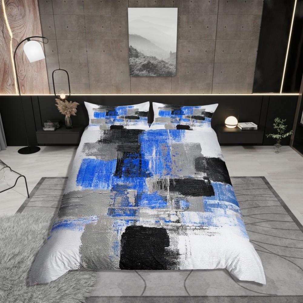 Homewish Adult Chic Rectangle Duvet Cover Set,Oil Printing Artwork Bedding Set,Modern Square Abstract Reversible Bed Set