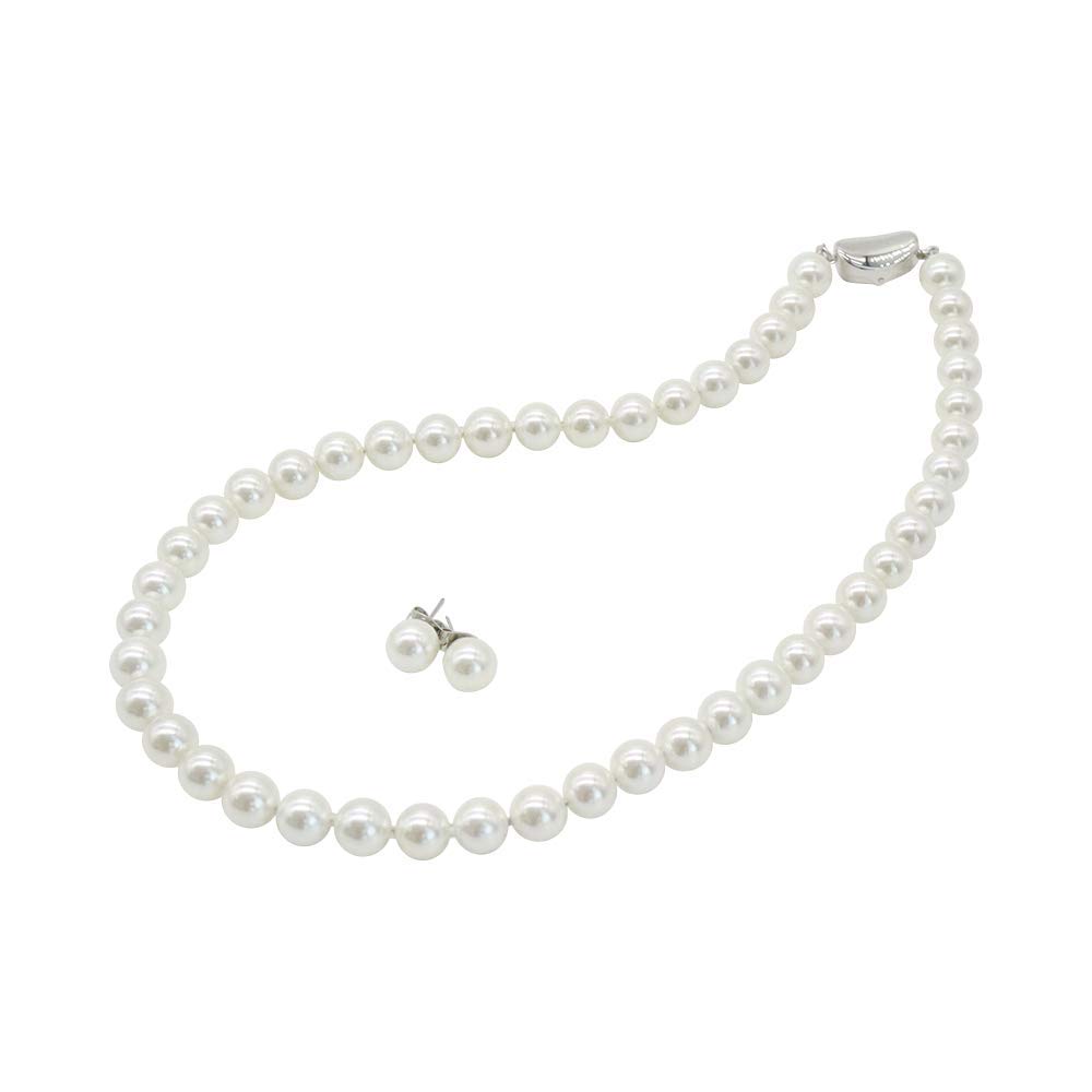 [Sakiya] Shell Pearl Necklace Set 8mm 42cm 40cm 45cm Formal Occasions Pearl White Silver Black Gray Natural EarringsPiercings Box Included Made in