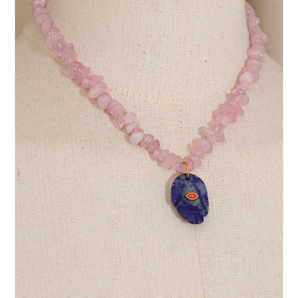 Yhpup Multi-color Natural Aventurine Stone Palm Eye Bead Handmade Necklace Pendant Stainless Steel Exquisite Y2K Fashion Jewelry