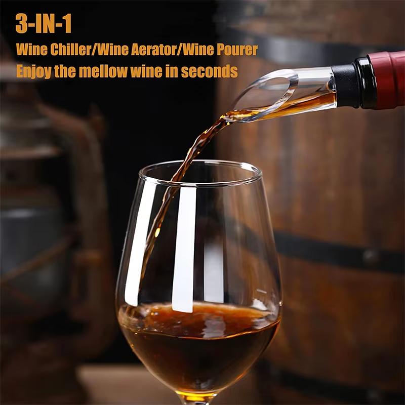 Wine Chiller 3 in 1 Stainless Steel Wine Bottle Cooler Stick Rapid Iceless Wine Chilling Rod with Aerator and Pourer YY014
