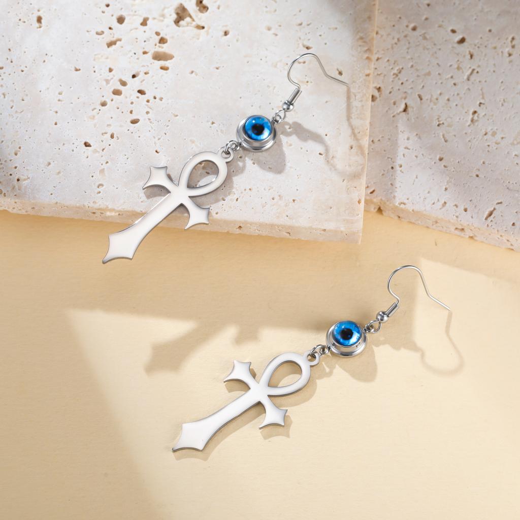 Teamer Occhio Malvagio Gotico Croce Ankh Orecchini Pendenti Acciaio Inossidabile Amuleto Crocifisso Orecchini Egiziani Donna Gioielli Vintage Regalo