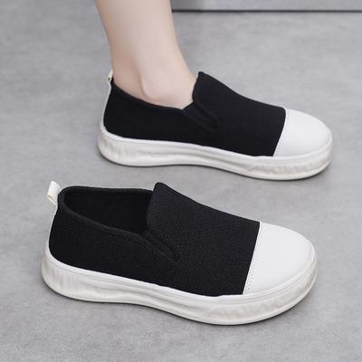 Sapatos femininos antiderrapantes e confortáveis de um pedal sapatos de lona preguiçosos com sola grossa para aumentar a altura moda sapatos casuais primavera e outono novos sapatos únicos
