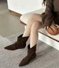 Inner heightening pile short boots women's shoes 2025 spring and autumn single boots pointed khaki with skirt high heel thin boots