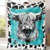1pc Blanket Green Highland Cattle 3D Print Flannel Warm Cozy Blanket Home Travel Birthday Gift Chair Sofa Room Decor Customized