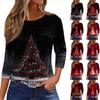 Women's Fashion Casual Three-quarter Sleeve Christmas Printed  Neck Top
