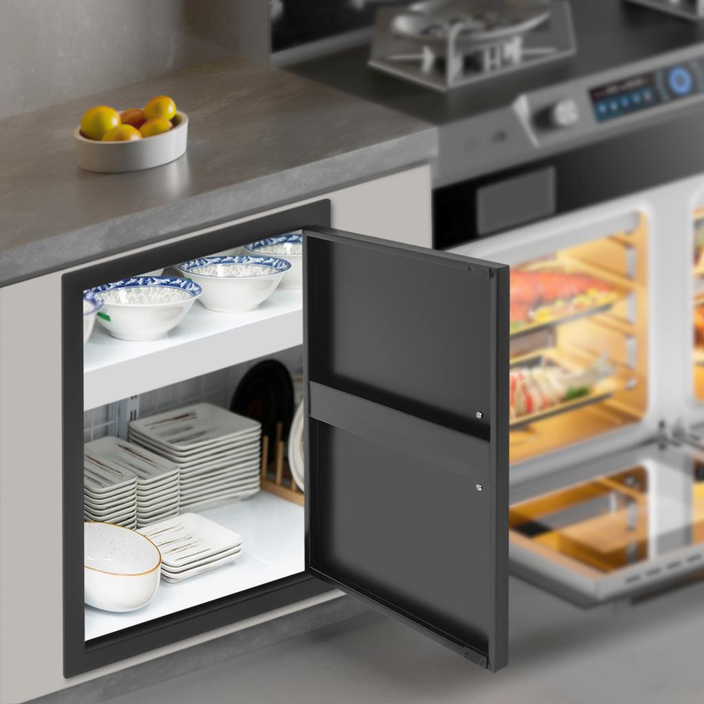 Porte d'accès pour barbecue en acier noir simple 43x58,5 cm, Porte d'armoire de cuisine extérieure, Panneau de porte de barbecue de remplacement, Installation facile