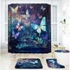 Bathroom Shower Curtain Four-piece Digital Printing Butterfly Plant Waterproof Shower Curtain Shower Curtain Partition Free of Punching