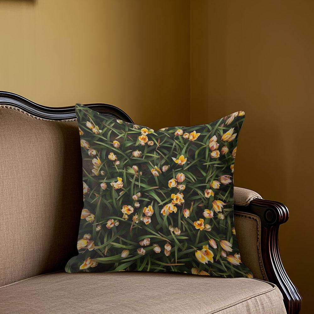 Gele Tulpveld vierkante Jacquard Kussenhoes voor Bank Kantoor Taillekussenhoes Huis Decoratieve Kussensloop 45x45cm