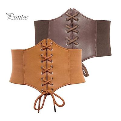 Women Corset Elastic Waistband Lace-up Wide Belt Solid Color Imitation Leather Outfits Dresses Tops Waist Cincher