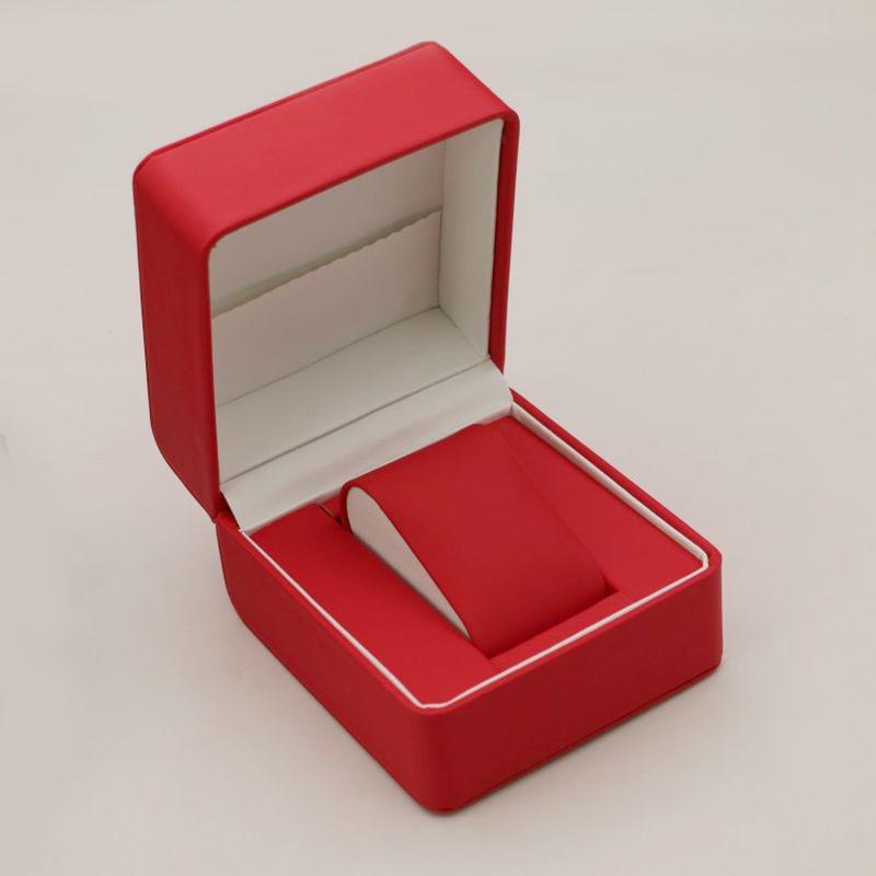 Rounded Corner PU Leather Single Watch Storage Box with Threaded Flip Cover