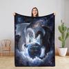 Dragon Earth Flannel Blanket – White Black Galaxy Design – Ultra-Soft Heavyweight Throw