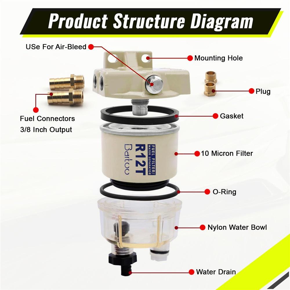 R12T Spin-on Fuel Water Separator Filter Lawn Mower Oil Engine Boat Marine Gasoline Generator Engines Automotive Part